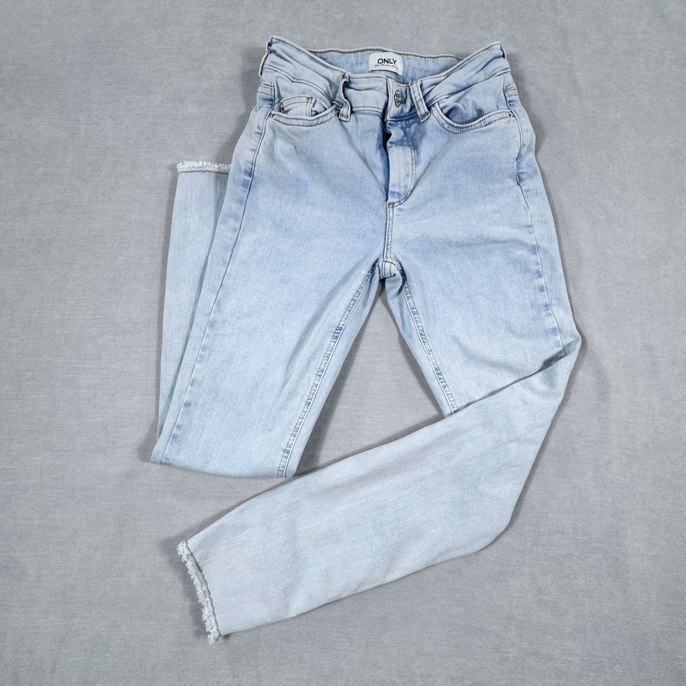ONLY‎ Blue Denim Raw Hem High Rise Skinny Jeans Size S 30 Light Wash